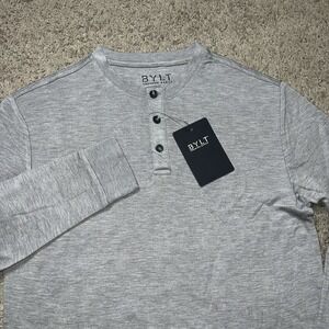 BYLT Shirt Mens S Gray Thermal Drop Cut Henley Long Sleeve Waffle Basics NWT